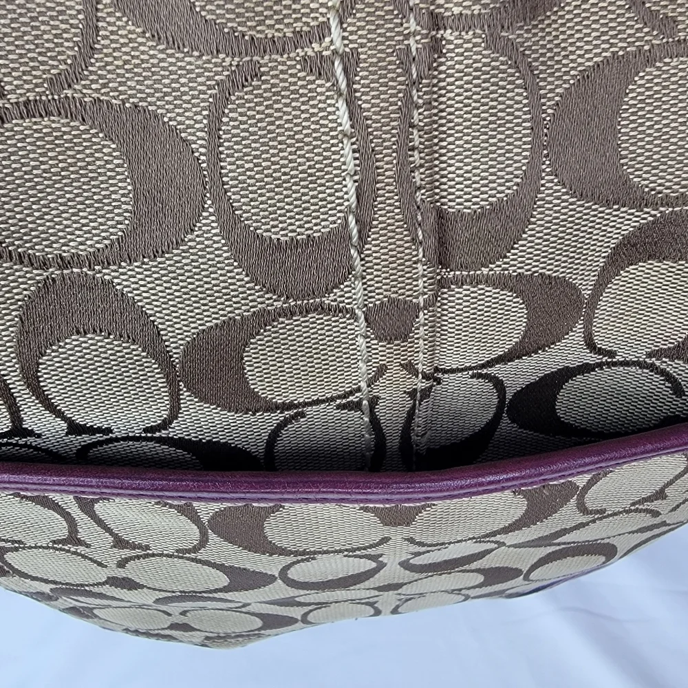 Coach Signature Canvas and Leather Shoulder Bag - Brown‎ and Purple